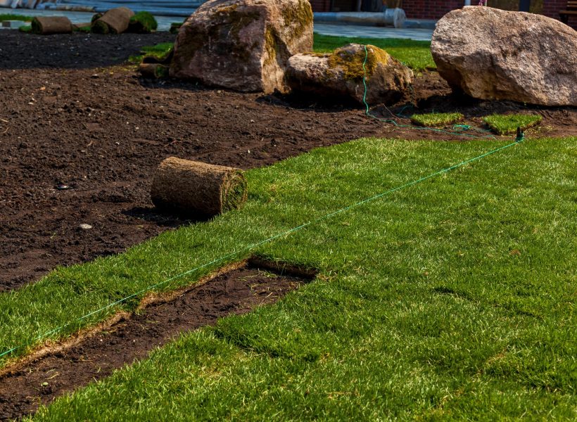 laying of grass in rolls PROS Tree & Landscape Grass